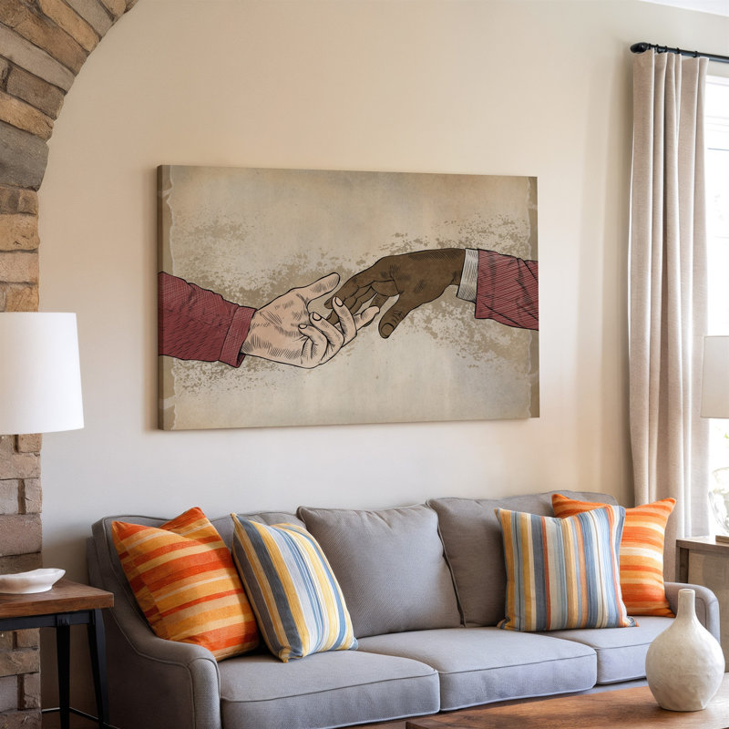 Toile sur fond de style rétro texturé dans des tons de beige chaud avec art mural Un effet de papier subtil vieilli avec deux mains sur toile