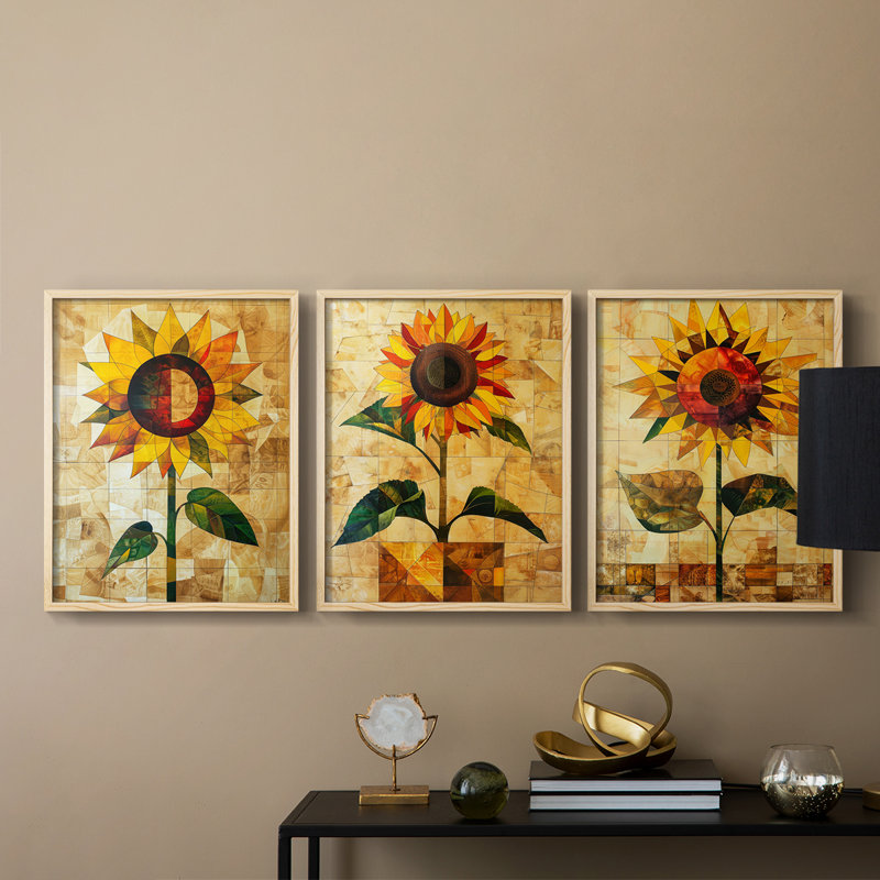 Étude florale CLV III - Ensemble de 3 estampes numériques - Prêt à accrocher, Encadré naturel, H 10 po x l 8 po