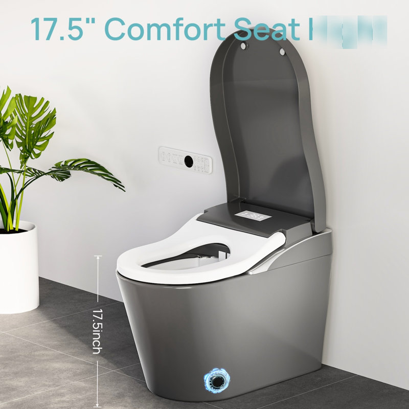 Smart Modern Bidet Toilet With Auto Flush, Foot Sensor, Heated Seat, Warm Air Dryer, Foam Technology, And Adjustable Nozzle Positions - Matte Grey, Siphonic Jet Flushing Bidet, Dry, , Water