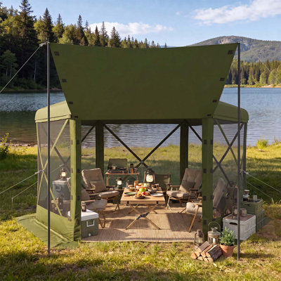 Tente escamotable avec moustiquaire, pavillon de jardin à 6 côtés instantanés, 6 panneaux d'intimité amovibles