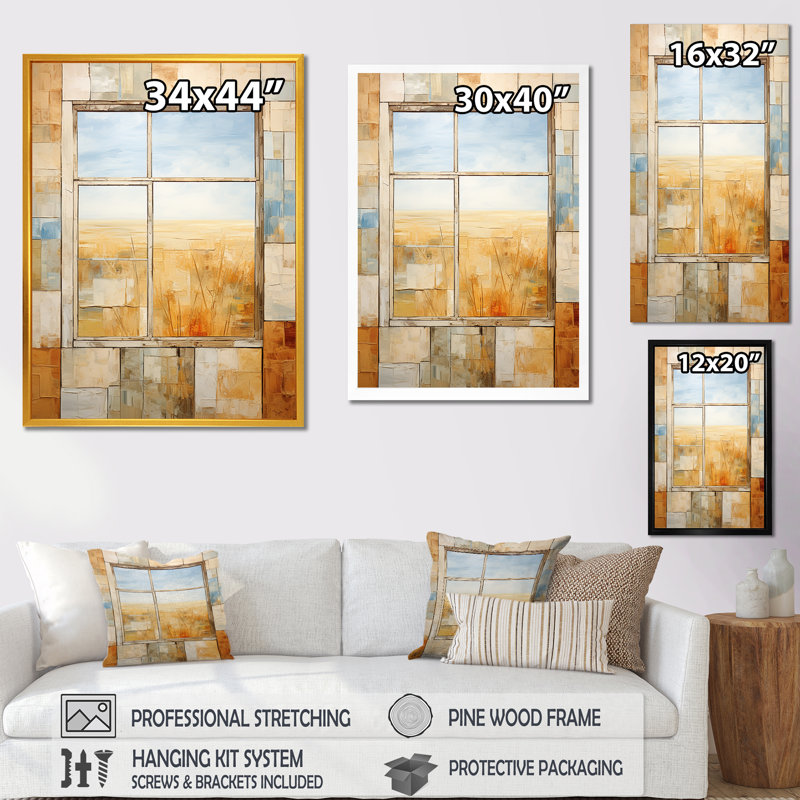 «Cubist Countryside Farm Windows II - Farmhouse Windows», art mural, Cadre flottant noir, 44" H x 34" W