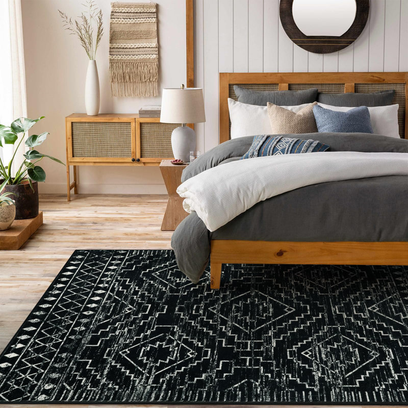 Tribal Geometric Washable Area Rug for Living Room & Bedroom, Non-Slip Moroccan Rug, Rectangle 5' x 7'