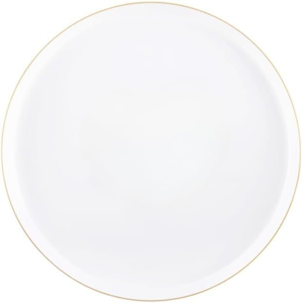 Assiettes plates en plastique blanc 10 po avec rebord doré, Ensemble de 60