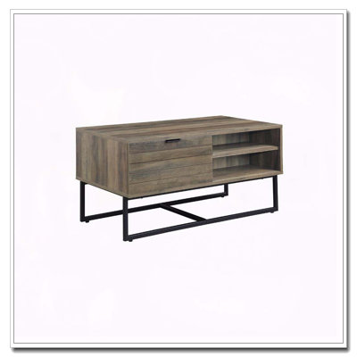 Rustic Oak And Black Coffee Table With Open Storage
