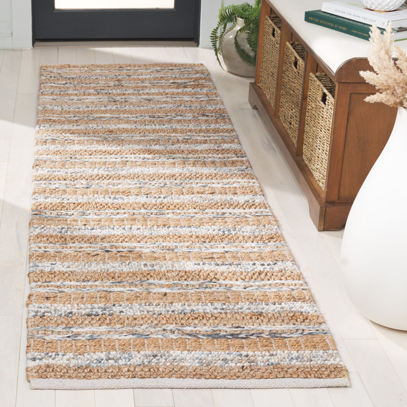 Tapis rayé en laine / jute / coton tissé à la main Kharley, Tapis de couloir 2 pi 3 po x 8 pi