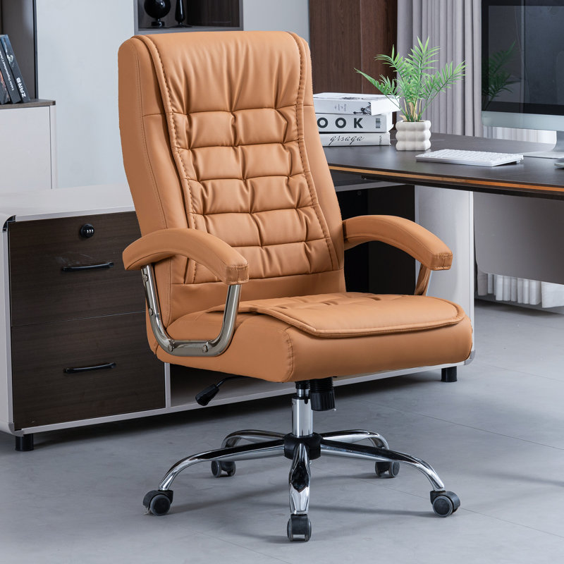 Allard Ergonomic Faux  Tufted Leather Executive Office Chair with Padded Armrest, Camel
