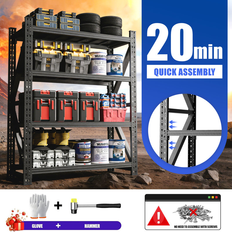 Étagère de rangement industrielle avec capacité de 4 000 lb, support de garage réglable en métal, noir, l 59 po x P 23,6 po x H 69 po
