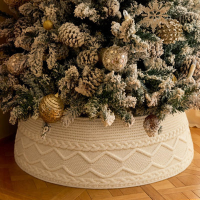 Collier pour arbre de Noël crème en tricot, base d'arbre en tricot ajustable de 23 à 30 pouces, hauteur de 10 pouces