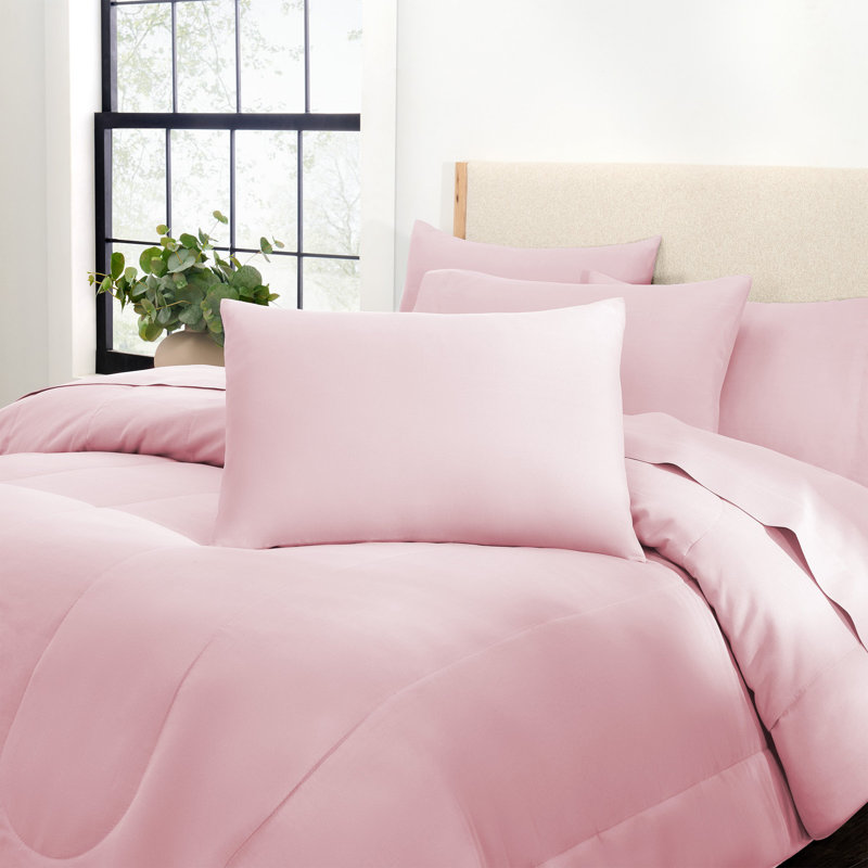 Arkwright 100% Polyester Soft All Season Bed in a Bag Comforter Set, Pink, Queen Comforter + 6 Additional Pieces