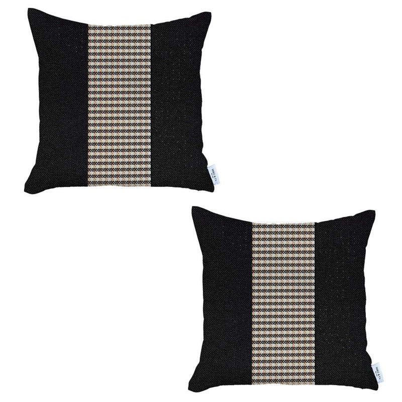 Ensemble de 2 housses de coussins centraux, Pied-de-poule noir / brun clair