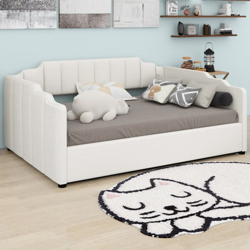 Lit de jour rembourré avec rangement inférieur, Beige
