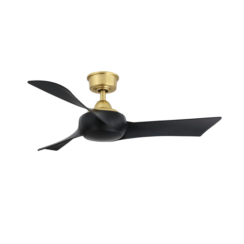 Wrap Custom 48 inch Indoor/Outdoor Ceiling Fan - Brushed Satin Brass with Black blades, Black, Brushed Satin Brass