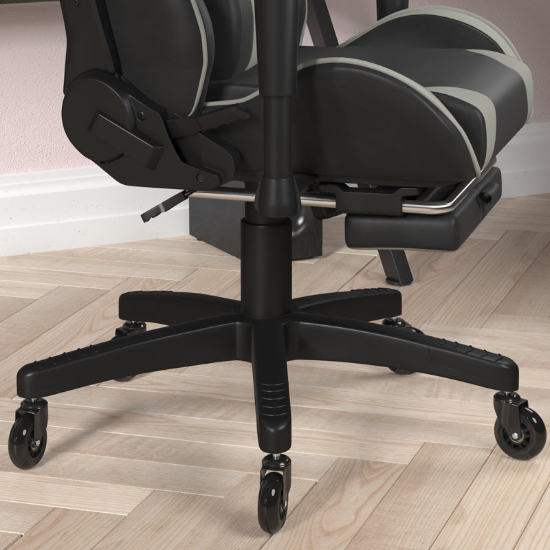 Kelig Gaming Computer Chair with Reclining Back, Slide-Out Footrest, and Transparent Roller Wheels, Gray