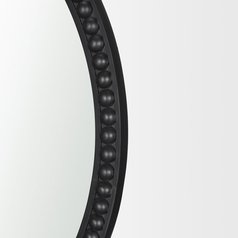 Longino Solid Wood Round Mirror, Black