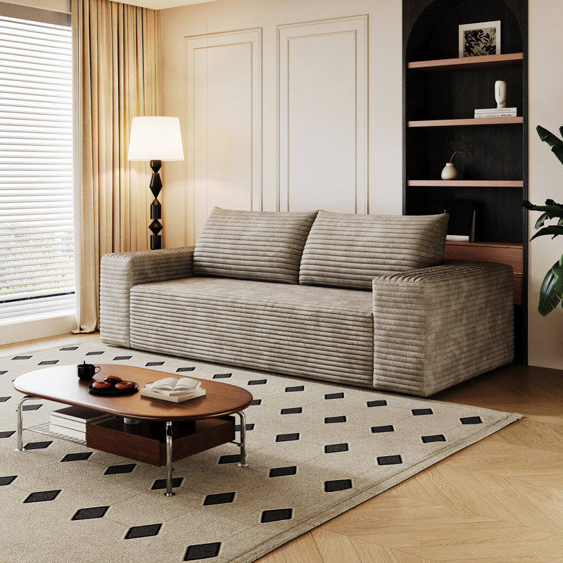 Canapé en velours côtelé profond, canapé-lit confortable sans assemblage, H 25,22 po x l 70,92 po x P 35,46 po, Chameau