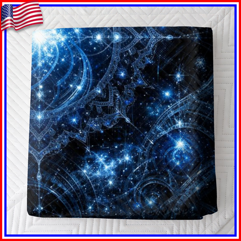 Couvre-lit matelassé bleu Cosmic Fractal, Très grand lit