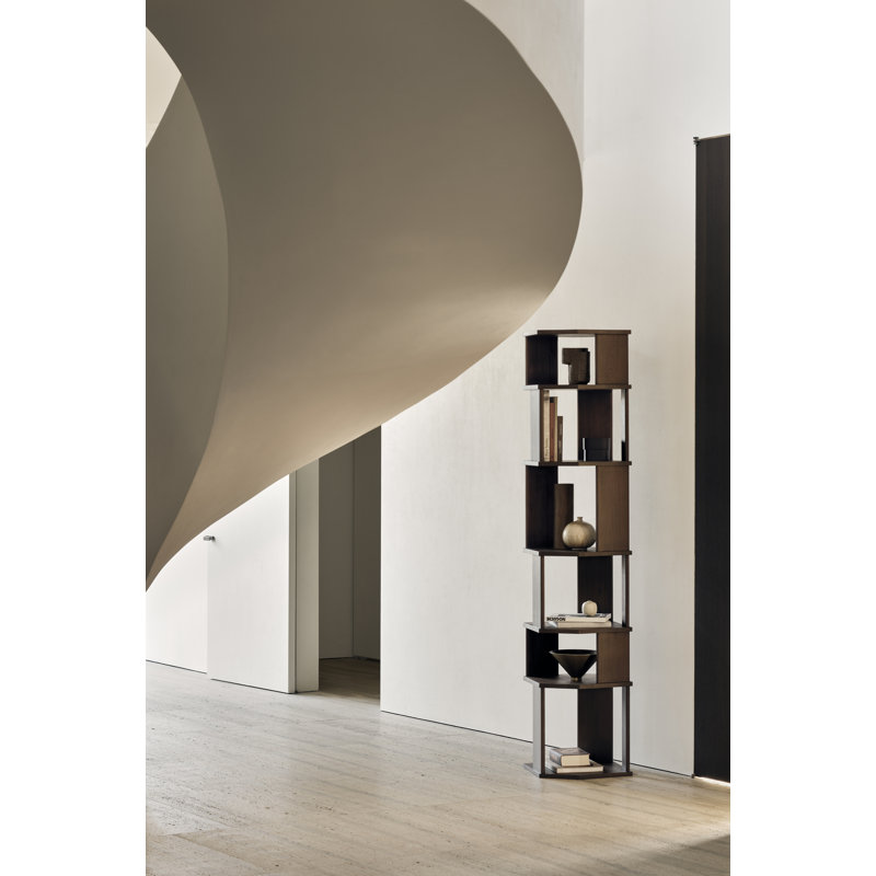 Stairs Solid Wood Geometric Bookcase, Varnished Teak