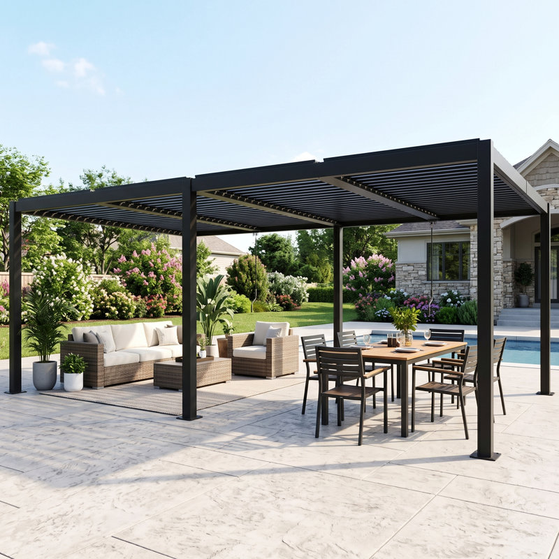 Pergola à persiennes en aluminium 12 po x 20 pi avec toit réglable et système de drainage intégré, 12 pi x 20 pi