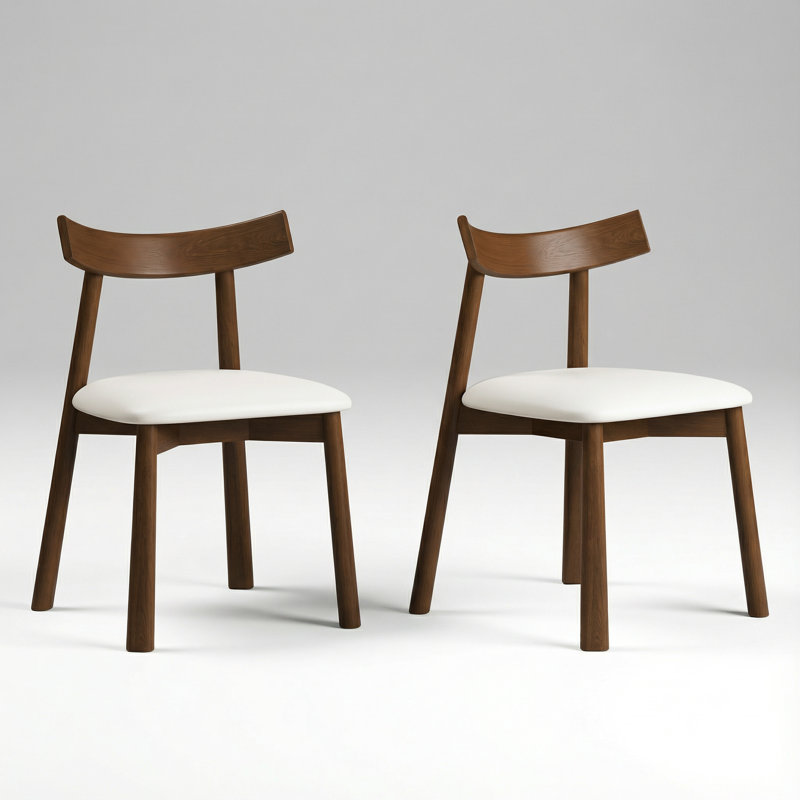 Ensemble de 2 chaises de salle à manger modernes avec coussins épais et dossier incurvé ergonomique, revêtement sans accoudoirs