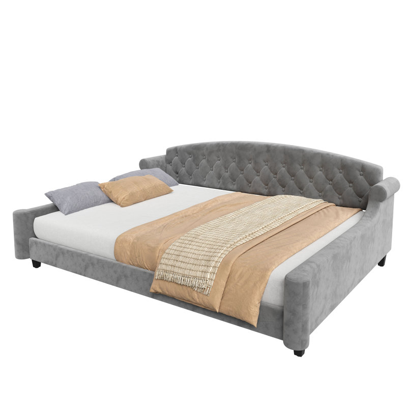 Lit de jour moderne capitonné Queen Size, lit rembourré de luxe, gris, Gris
