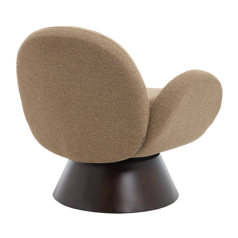 Swivel Armchair With Solid Wood Base, Brown Boucle/Dark Brown
