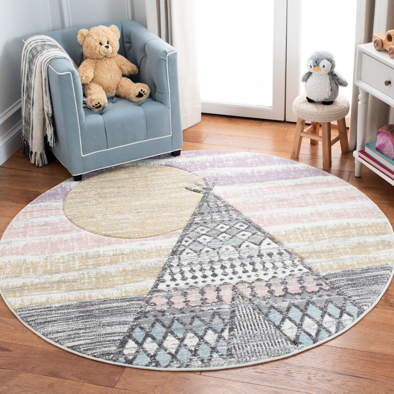 Tapis gris / rose Highland Creek, Rond 3 pi