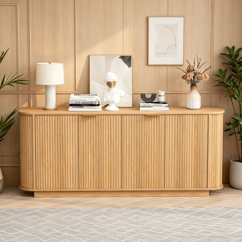 63" Double-Door Wavy Storage Sideboard Buffet Cabinet with Adjustable Shelves for Living Room, Kitchen, Hallway, etc.