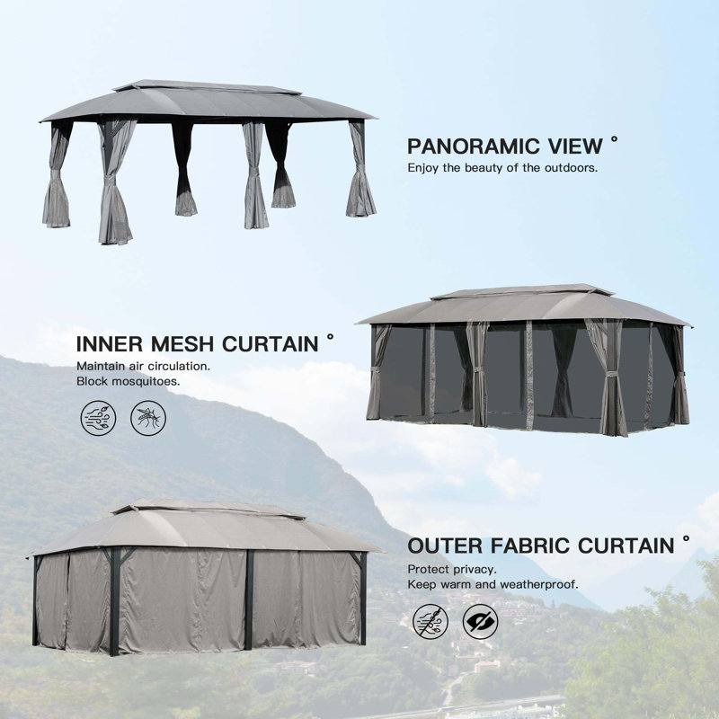 Gazebo 10ft, Outdoor Gazebo With Double Roofs, Privacy Curtains, Mosquito Nettings, Heavy Duty Metal Frame Party Tent Canopy For Patio, Backyard, Deck, Lawn