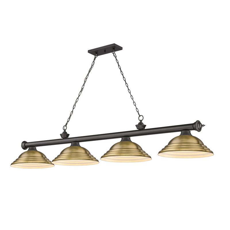 Bronze and Rubbed Brass 4-Light Billiard Pendant with Glass Shades