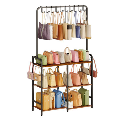Support à 3 rangées de sacs à main à 3 rangées, profondeur de 11,5 pouces et trois tablettes pouvant accueillir plus de 20 sacs à main, noir