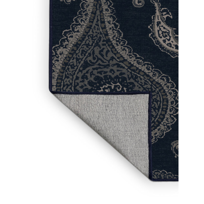 Machine Washable Pantelis Traditional Paisley Rug in Gray – Binding, 4' Round