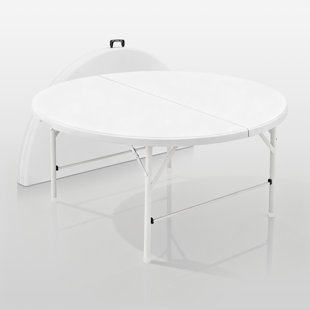 Round Foldable Plastic Table Collapsible Circular Steel Frame with Carry Handle