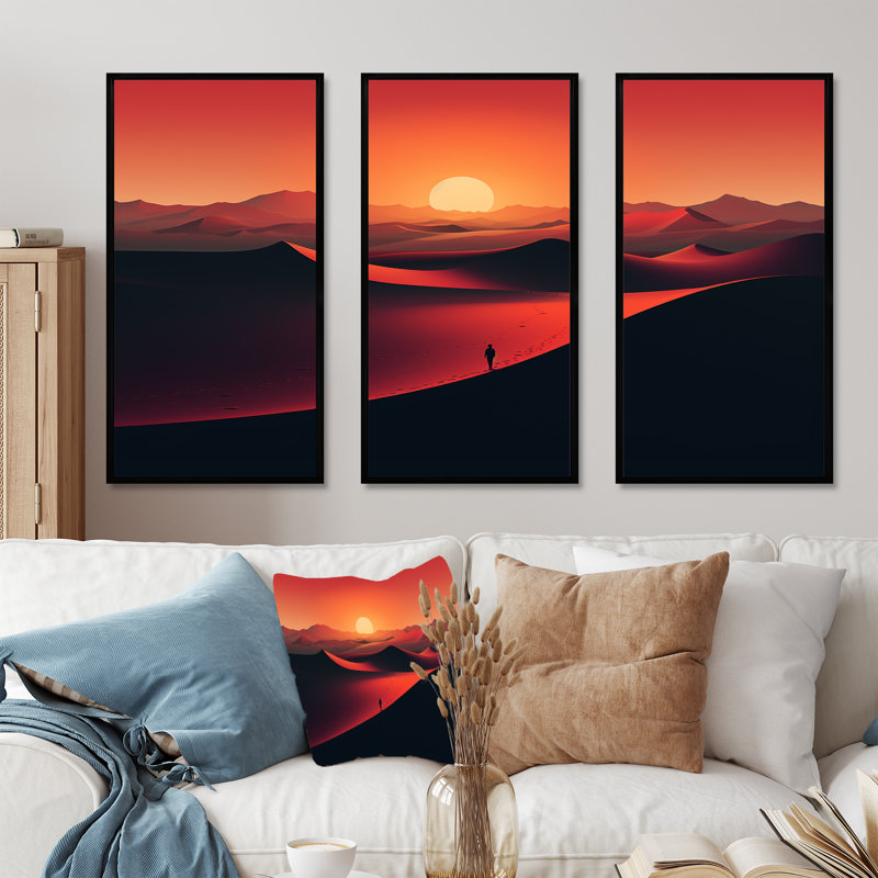 Désert, lever de soleil, horizon sur la planète Mars III - désert, art mural, H 28 po x l 36 po x P 1 po, Cadre flottant noir