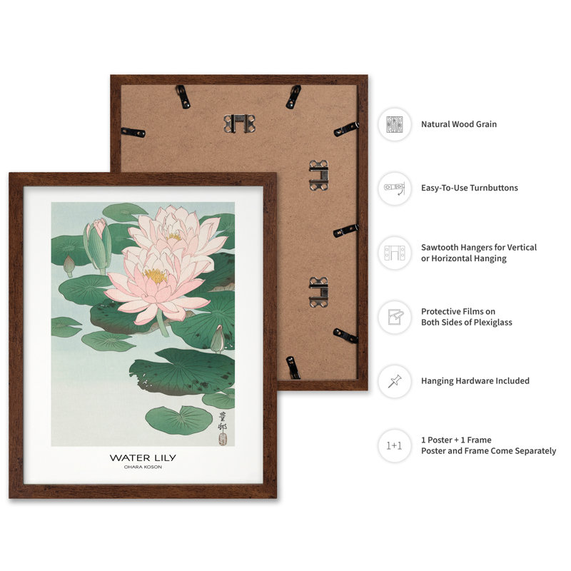 Ohara Koson - Nénuphar n ° 1, Poster, 24"H x 32"W, Brown Framed