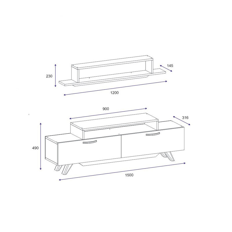 TV Stand And Media Console Cay, White/Walnut