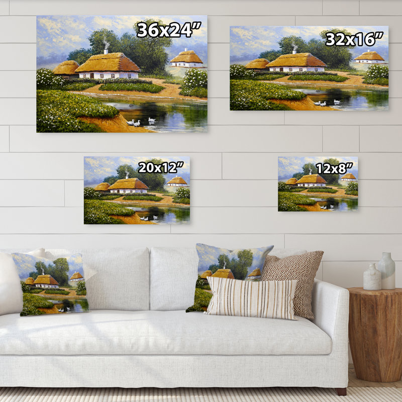 Vieux paysage villageois II - décoration murale traditionnelle sur toile, H 8 po x l 12 po x P 1 po, Toile tendue