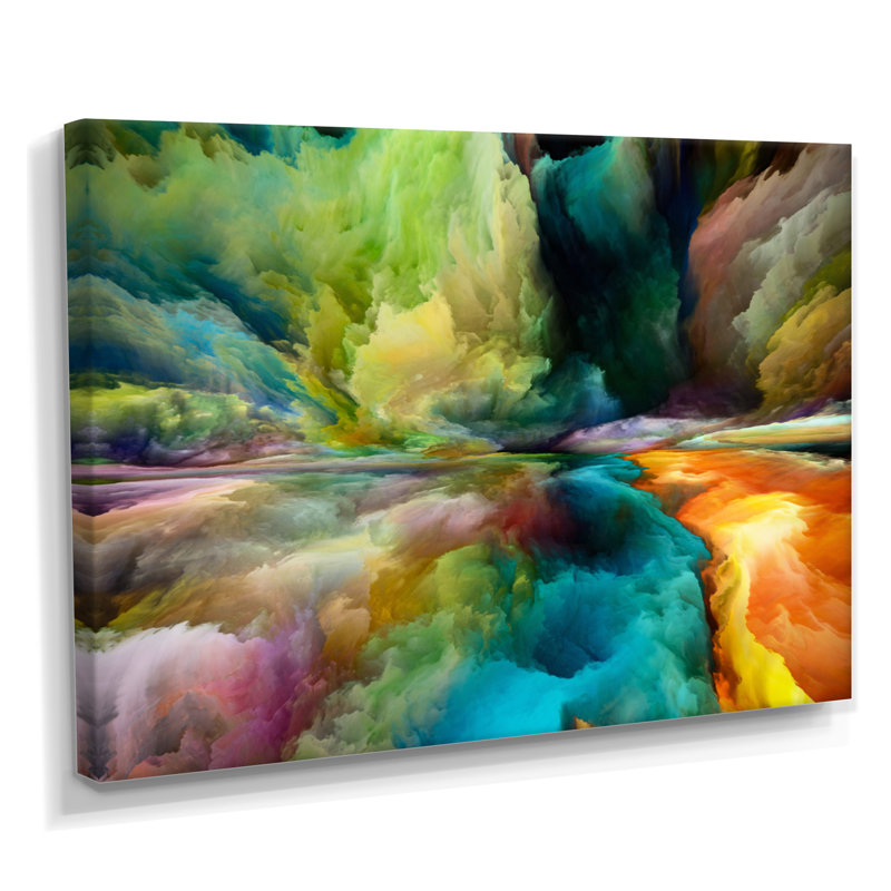Antonio Antonio, dégradés colorés de montagnes et de nuages surréels - peinture sur toile, H 30 po x l 40 po, Toile tendue