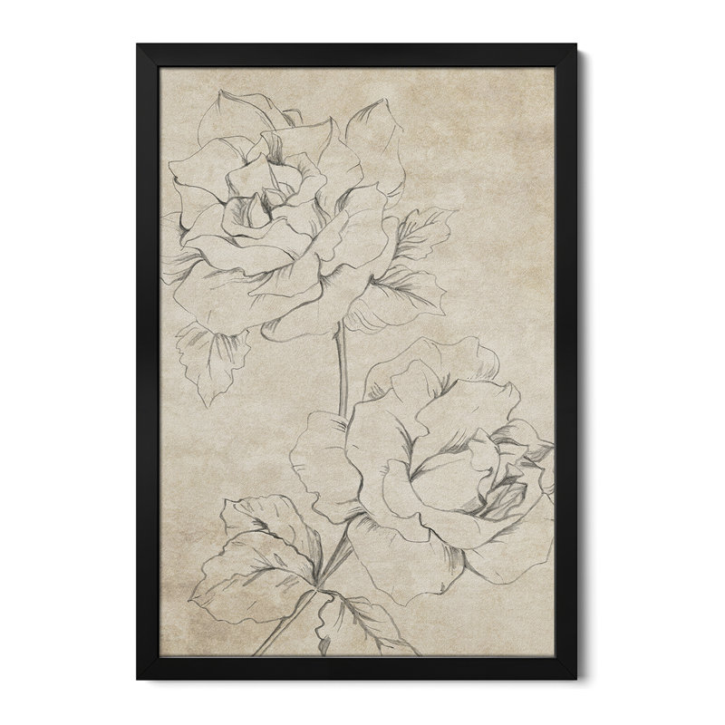Rose croquis sépia - reproduction d'art murale - affiche de galerie, H 24 po x l 16 po