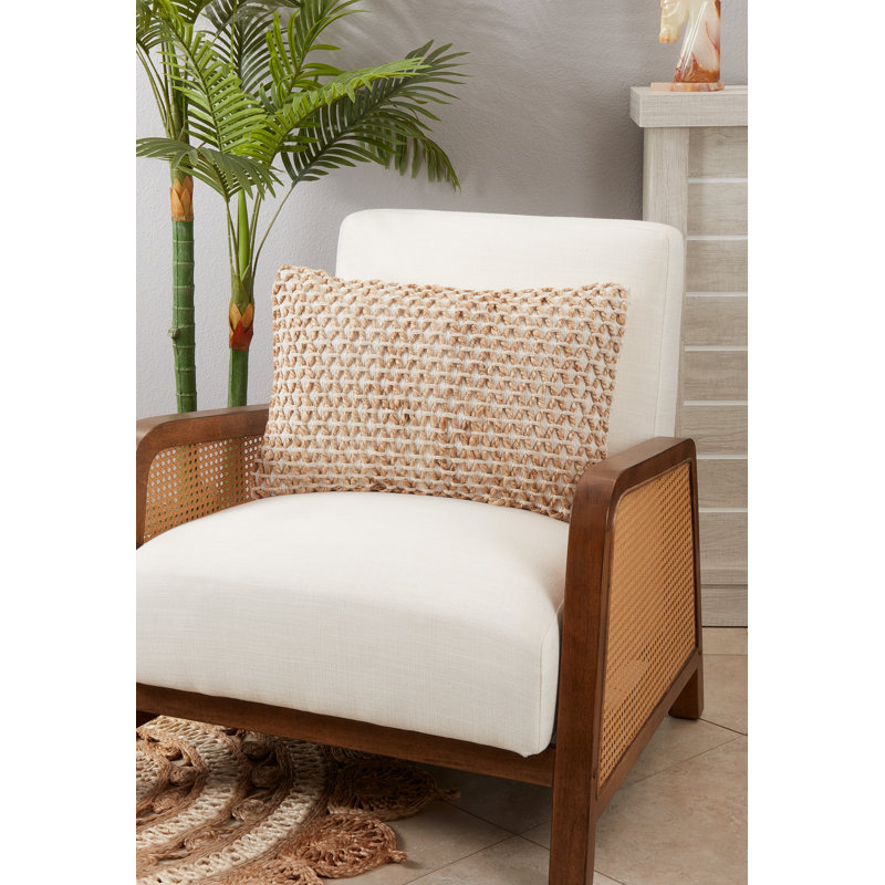 Ivory and Beige Cotton Jute Rope Design Throw Pillow Cover