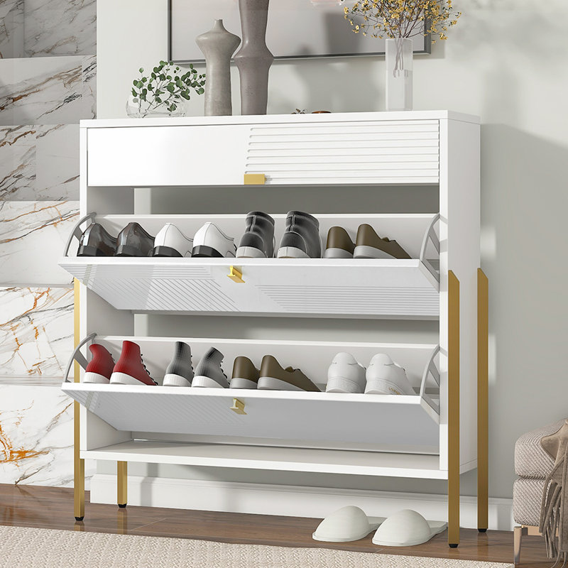 Erike 10 Pair Flip Down Shoe Storage, White