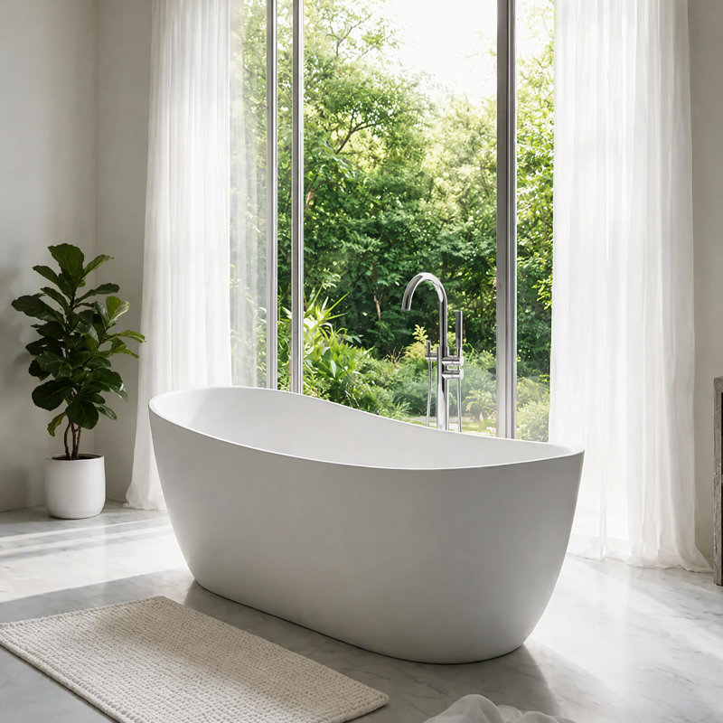 71'' x 33.46'' Freestanding Soaking Solid Surface Bathtub