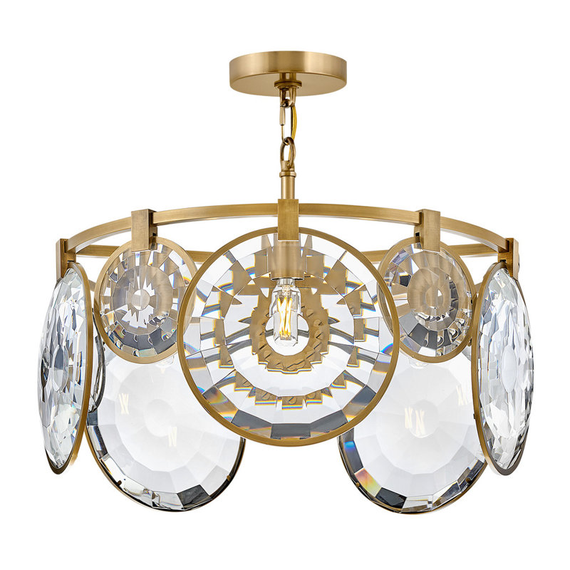 Nala Five-Light Convertible Chandelier w/ Multi-Faceted Optic Crystal Glass, Heritage Brass