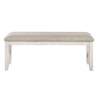 Banc contemporain de style avec finition blanche antique, siège texturé gris, profondeur de 48 po, largeur de 16 po, hauteur de 19,5 po, limite de poids de 300 lb