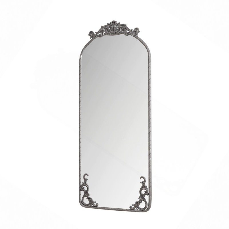 58"X24" Arched Full Body Mirror With Vintage Ornate Carved Applique On Top And Bottom, Hanging Wall Mounted Mirror, For Living Room Bedroom Retro Home Decor Mirror