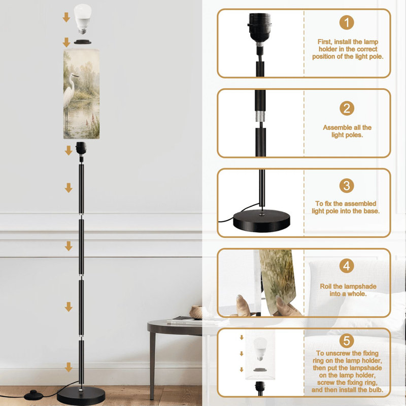 Lampe sur pied Elegant Egret Serene Marsh Soft Pastel Scenery Heron Dimmable Modern
