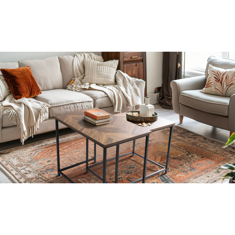 IVY Wooden Top Nest Of 2 Frame Coffe Tables Set