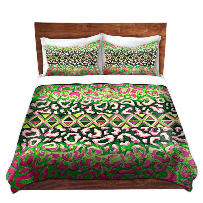 Ensemble de housse de couette leopard trail, 1 housse simple + 1 taie standard, Vert / Rouge