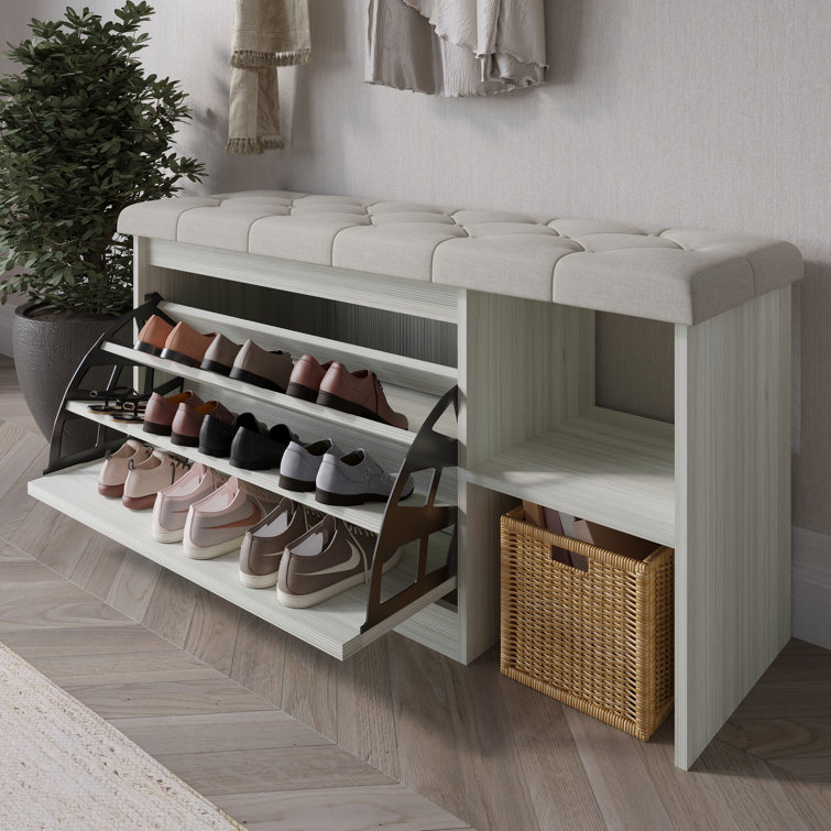 ShoeStation Linen Upholstered Storage Bench