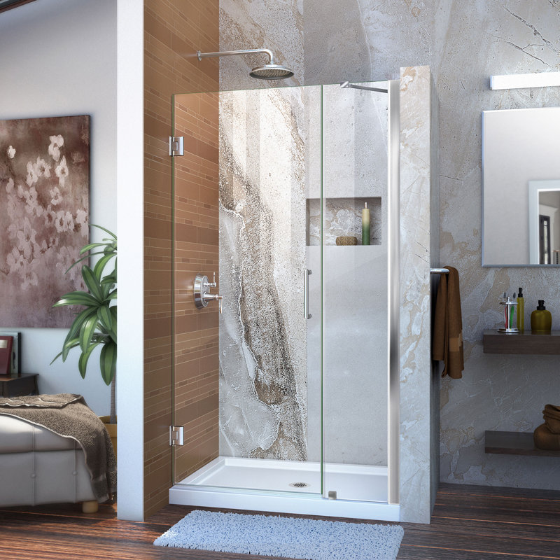 DreamLine Unidoor 41 - l 42 po x H 72 po sans cadre porte de douche avec bras de support en chrome, Chrome chrome, 42"