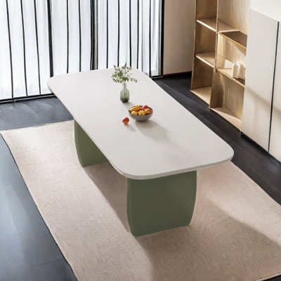White Rectangular Solid Wood + Sintered Stone tabletop Dining Table by Hokku Designs